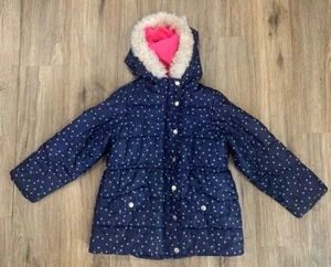 Carter’s Girls L/6X Stars Blue White Faux Fur Puffer Jacket Pink Lining - Picture 1 of 10