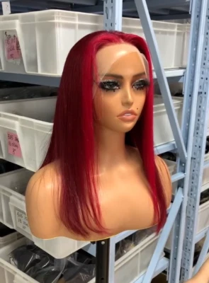 Dark 99j Highlight Burgundy Short Straight 13x4 Lace Front 100% Human Hair Wigs - Image 1 of 4