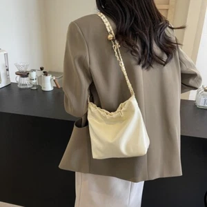 Chain Shoulder Bag Soft Leather Bucket Bag Fashionable Crossbody Bag Women - Picture 1 of 16