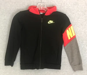 Nike Kids Youth Hoodie Large Full-Zip Jacket Black/Gray/Red Spellout Logo 6-7 yr - Picture 1 of 7