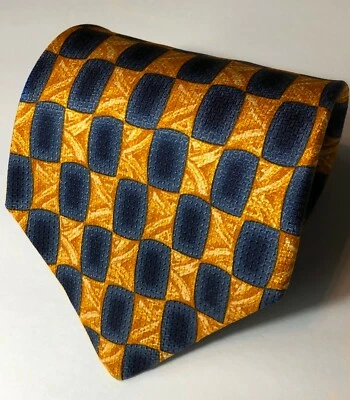 Corbata Barrington Geométrica Seda Azul Dorado Amarillo Talla 57 1/2" Hecha en EE. UU. Foto 1 de 4