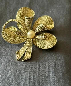 Spilla vintage S. CHRISTIAN Germania sterling marcasiti e perla centrata SS - Foto 1 di 12