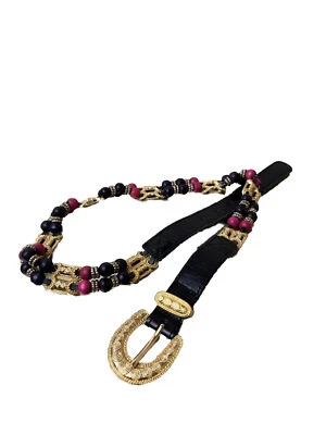 Cinturón Express Vintage Medallón Dorado y Cuero Con Cuentas Talla M Foto 1 de 4