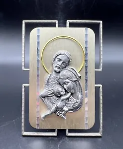 VTG Italian Holy Family Metal Pewter Sculpture Plaque Mid Century Modern Frame - Picture 1 of 6