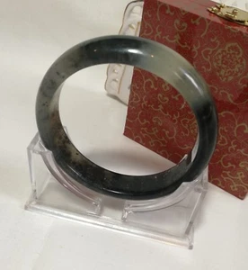  Certified genuine natural Green black ink Jade Bangle Dia59, 62mm - Picture 1 of 8