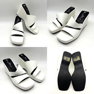 Vintage 90s Y2K Fioni White Faux Leather Chunky Platform Slip On Sandals 8.5 - Picture 1 of 18