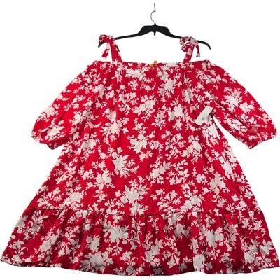 Gigi Parker Shirt Dress Womens Size XL Red White Floral On Off Shoulder New - Image 1 of 4
