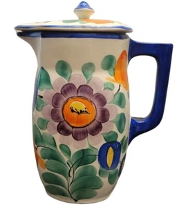 Czechoslovakian Pitcher Hand Painted Flowers Floral Pattern Ceramic 9" Vintage - Picture 1 of 10