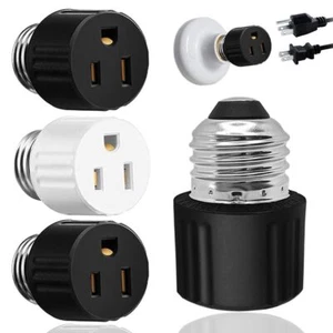 E26/E27 Light Bulb Socket 2/3 Prong Outlet Light Socket to Plug Adapter Convert - Picture 1 of 15
