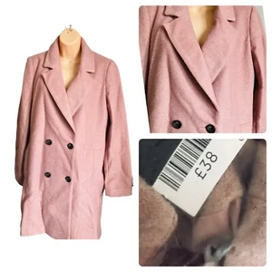 NEXT 14 R Pink Coat Jacket Wool Blend Herringbone Double Breasted Office Smart - Picture 1 of 12