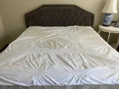 VINTAGE~BATTENBURG LACE WHITE FULL BIG BUTTONED DUVET #71 - Image 1 of 4