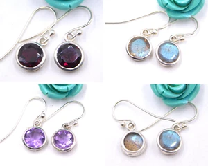 925 Sterling Silver Natural Garnet,Amethyst,& Labradorite Stone Handmade Earring - Picture 1 of 9