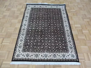 4 x 6 Hand Knotted Black Fine Herati Oriental Rug With Silk G5014 - Picture 1 of 10