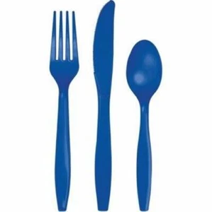 Cobalt Blue Heavy Duty Plastic Cutlery Assortment 24 Pack Tableware Supplies - Picture 1 of 1