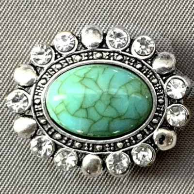 Cristal Acílico Turquesa Ovalado 4 Lazos Eslabones 25x20mm Plateado Q2 Por Paquete Foto 1 de 2