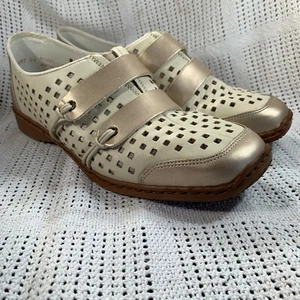 Reiker Anti Stress Gold & Cream Leather Slip on Shoes w/ bar detail EU 37 (UK 4) - Picture 1 of 11