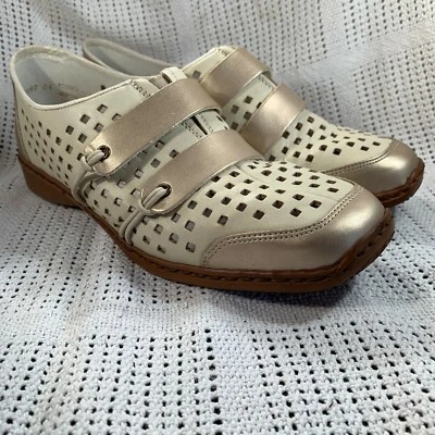 Zapatos sin cordones Reiker antiestrés de cuero dorado y crema con detalle de barra EU 37 (Reino Unido 4) Foto 1 de 4