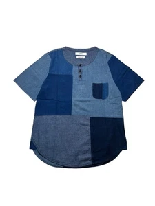 FDMTL Tokyo Fundamental Tinto Indaco Patchwork Pullover Camicia Manica Corta Taglia 2 - Foto 1 di 15