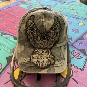Vintage Harley Davidson Mesh Hat Eagle Wings American Needle Gold Embroidered - Picture 1 of 4
