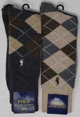 2 Пара Polo Ralph Lauren хлопок Argyle серый/хаки носки носок размер 10-13 - Изображение 1 из 3