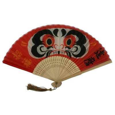 Ventilador Plegable de Tela Japonesa Sensu De Colección Marco de Bambú Rojo Daruma Buena Suerte 4D921 Foto 1 de 4