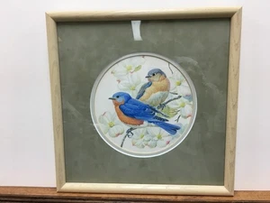 David Plank Eastern Bluebirds & Dogwood Original Watercolor Art Painting Framed - Picture 1 of 3