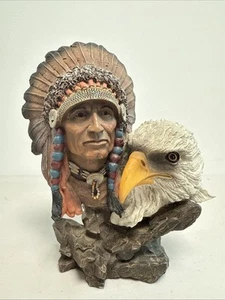 MRH Native American Indian & American Bald Eagle Resin Statue Sculpture 8 Inch - Picture 1 of 12