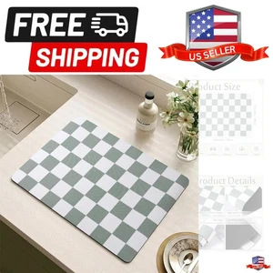 Kaffeematte Kariert Geschirr Trockenmatte für Küchentheke Kaffeebar Vintage B... - Bild 1 von 8