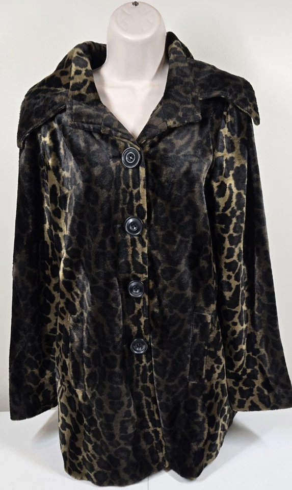 Jaqueta feminina vintage Karen Kane pele sintética estampa de leopardo botão M 4L80500 - Imagem 1 de 4