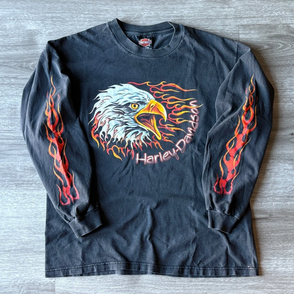 Camisa Harley Davidson Años 90 Manga Larga Eagle Flames California Los Ángeles L Foto 1 de 4
