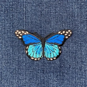 Blue Butterfly Applique Patch - Embroidered Insect Badge 2-7/8" (Iron On) - Picture 1 of 2