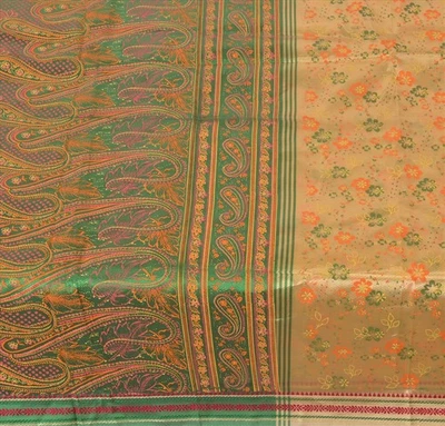 Sánscrito Vintage Saris Arte Seda Pintado Crema Artesanía 5 Yardas Tela Premium Sari Foto 1 de 4