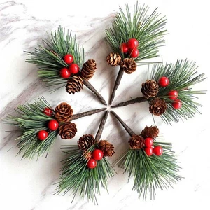 Pine Red Berry For Xmas Wreath Picks Stems Floral Cone Christmas DIY Picks10PCS- - Picture 1 of 9