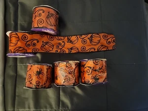 Crafter's Square 2.5" x 3 yds Halloween Ribbon - Jack O Lantern, Spider & Web - Picture 1 of 3