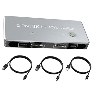Commutateur KVM 8K DP 2 DP entrée 1 DP sortie commutateur d'affichage pour PC portable DELL - Photo 1/8