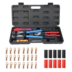 Ergonomic Battery Cable Crimping Tool with Wire Stripper – Complete Kit Inside - Picture 1 of 11