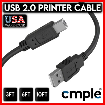 USB Printer Cable USB 2.0 A Male to B Male Cord Brother Canon Epson Dell Xerox - Image 1 of 4
