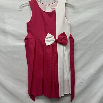 Vestido Soleado Moda Niñas Sin Mangas Bloque de Color con Diseño de Lazo Talla 10- Rosa Caliente Foto 1 de 4