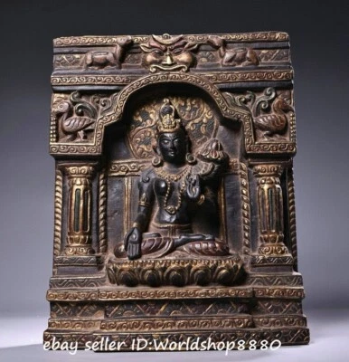 Escultura de tara branca 9,6" budismo tibetano marcada pedra azul dourada escultura sentada - Imagem 1 de 4