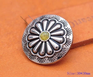 10X 30MM BLING SILVER BEIGE BEAD FLORAL LEATHERCRAFT BELT GARMENT HANDBAG CONCHO - Picture 1 of 9