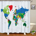 Extra Long World Map Wood Shower Curtain Waterproof Bathroom Curtain W/Hooks Art