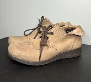 Born hellbraune Leder-Stiefeletten Herbst kariert Überschlagdetails Schnürung Damengröße 6 " - Bild 1 von 12