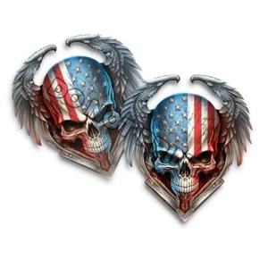 Patriotic USA American Flag Skulls Proud American MIRRORD Decalcomanie C34503 Confezione da 2 - Foto 1 di 2