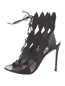Gianvito Rossi Black Leather Lace-Up Caged Ankle Strap Heels Sandals 37.5 - Picture 1 of 5