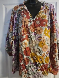 Entro Size Womens Purple Floral Print Blouse Size Large NWT - Picture 1 of 14