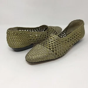 Vintage J. Renee Metallic-Gewebe-Halbschuhe Damengröße 8 goldfarbene Leder-Slipper flache Schuhe - Bild 1 von 10