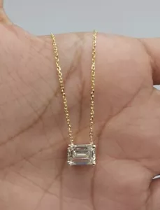 14Kt Gold 2 Ct Lab Grown Emerald Cut Diamond Solitaire Pendant Necklace - Picture 1 of 6