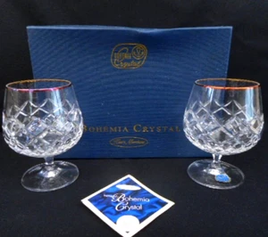 2 Bohemia Crystal brandy glasses - 275 ml - 11 cm tall - Henry Marchant - boxed - Picture 1 of 6