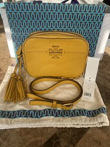 TORY BURCH McGraw Camera Bag Leather Crossbody Daylily Gold Yellow /707 - Picture 1 of 12