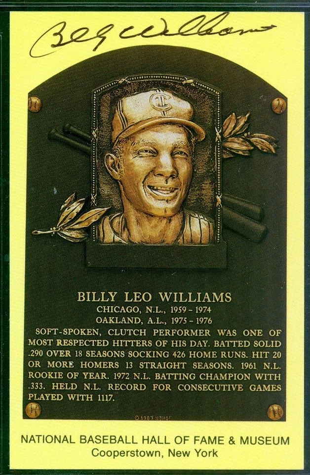 110, Original Autograph of Billy Williams (4), HOF Plaque Postcard, Chicago Cubs - Image 1 of 3
